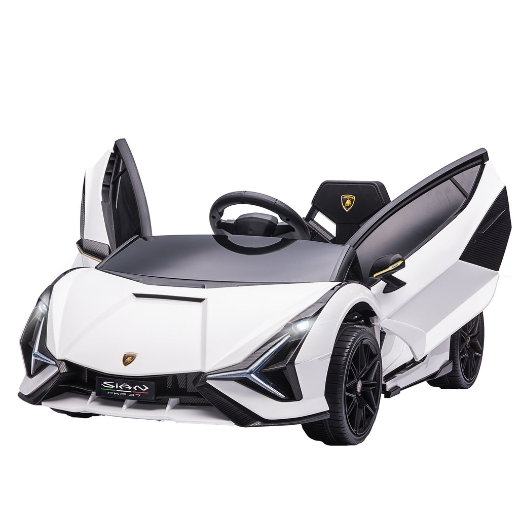 Kinder Elektroauto 12V Kinderauto mit 2,4 G Fernbedienung, 2 Motor, Kinderfahrzeug mit Hupe, LED, Musik, Elektrofahrzeug für 3-5 Jahre Kinder, Weiß
