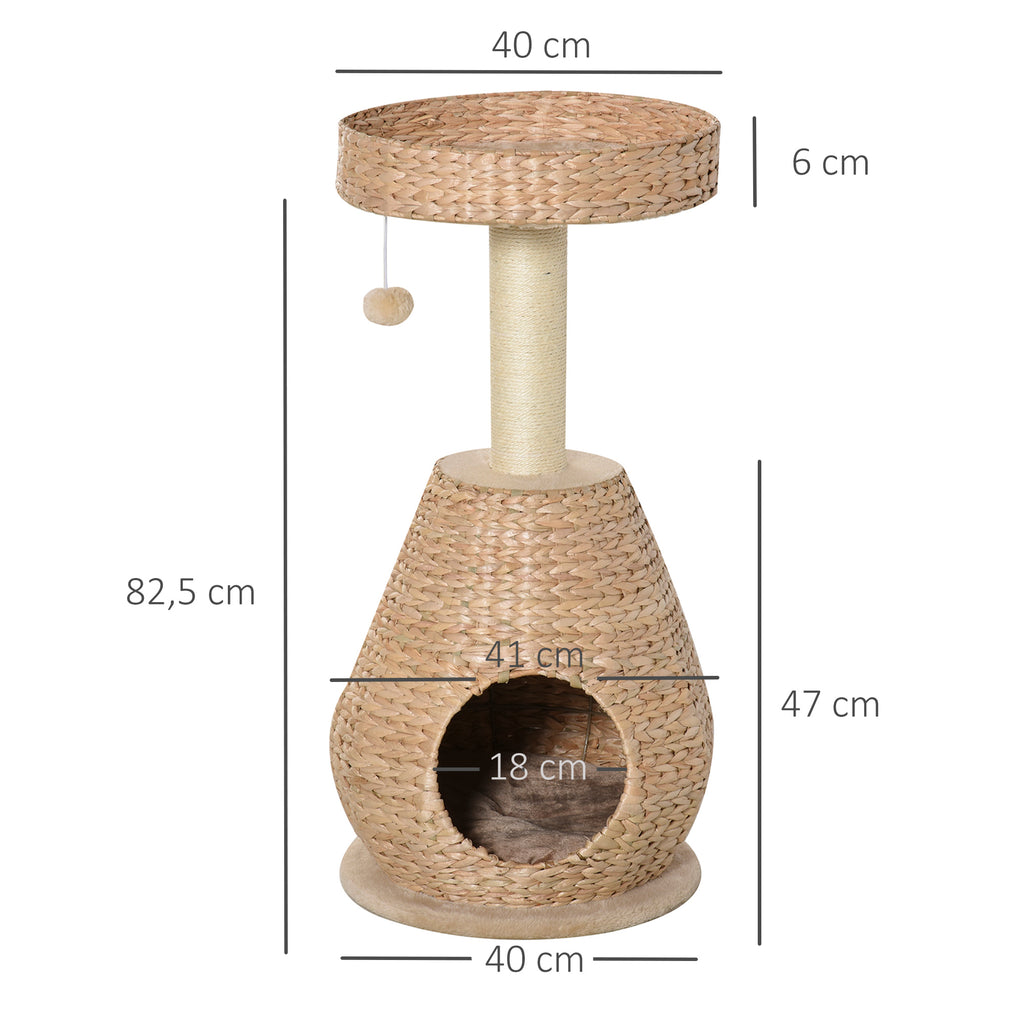  Katzenbaum Kratzbaum Kätzchen Möbel mit Katzenhöhle Ballspielzeug Sisal weiche Plüsch Höhe 82,5 cm Gelb