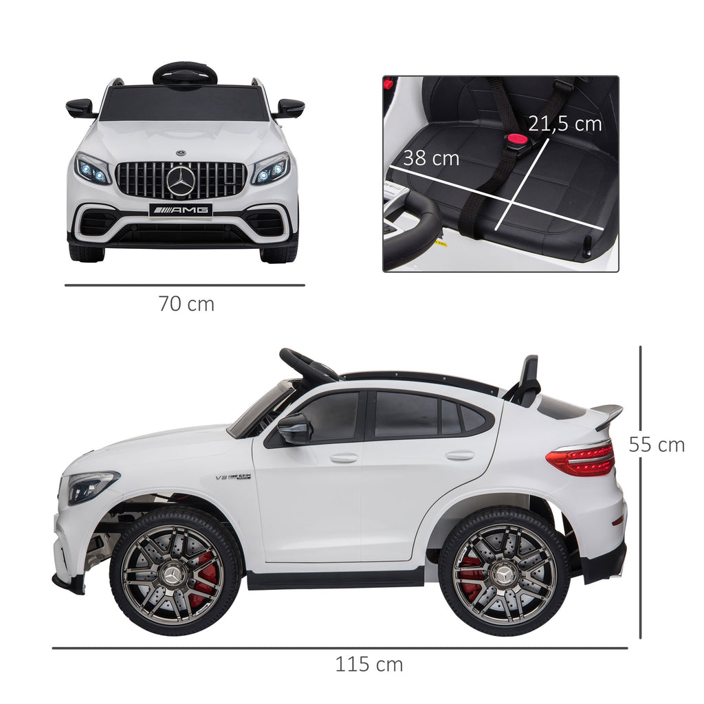 Kinder Elektroauto 12V Kinderauto mit 2,4 G Fernbedienung, 2 Motor, Kinderfahrzeug mit Hupe, Musik, Sicherheitsgurt, Elektrofahrzeug für 37-60 Monate Kinder, Weiß