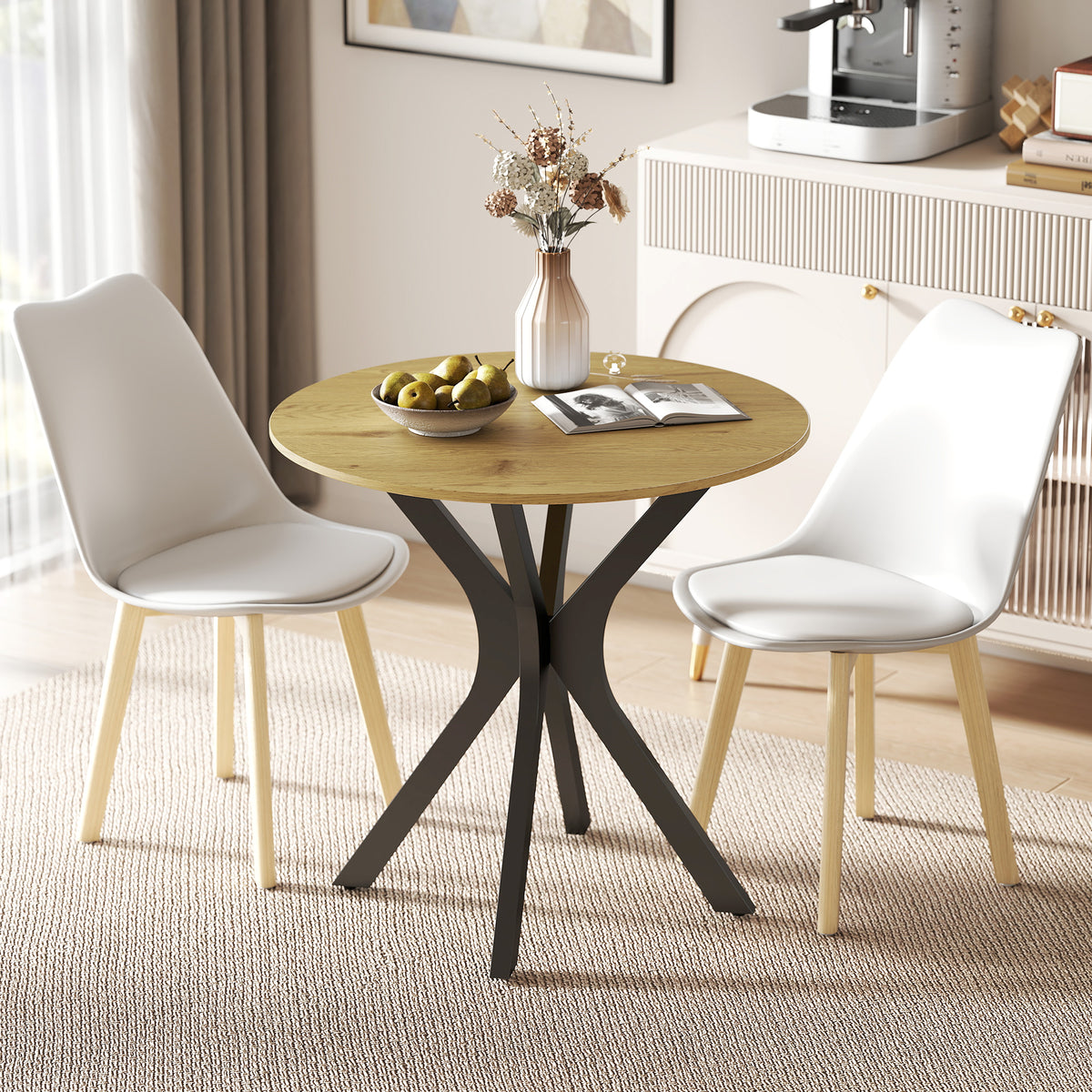Esstisch Küchentisch Runder Tisch, Modernes Design, 78 cm x 78 cm x 75 cm, Naturholz