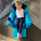 Kids Recliner Chair, PU Leather with Adjustable Backrest, Footrest, Padded Headrest, Blue