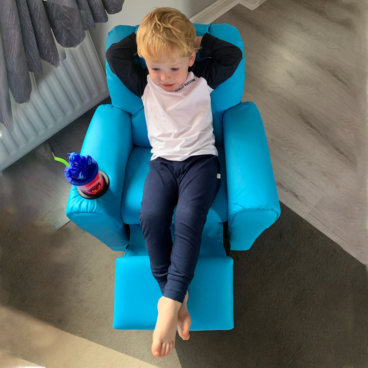 Kids Recliner Chair, PU Leather with Adjustable Backrest, Footrest, Padded Headrest, Blue