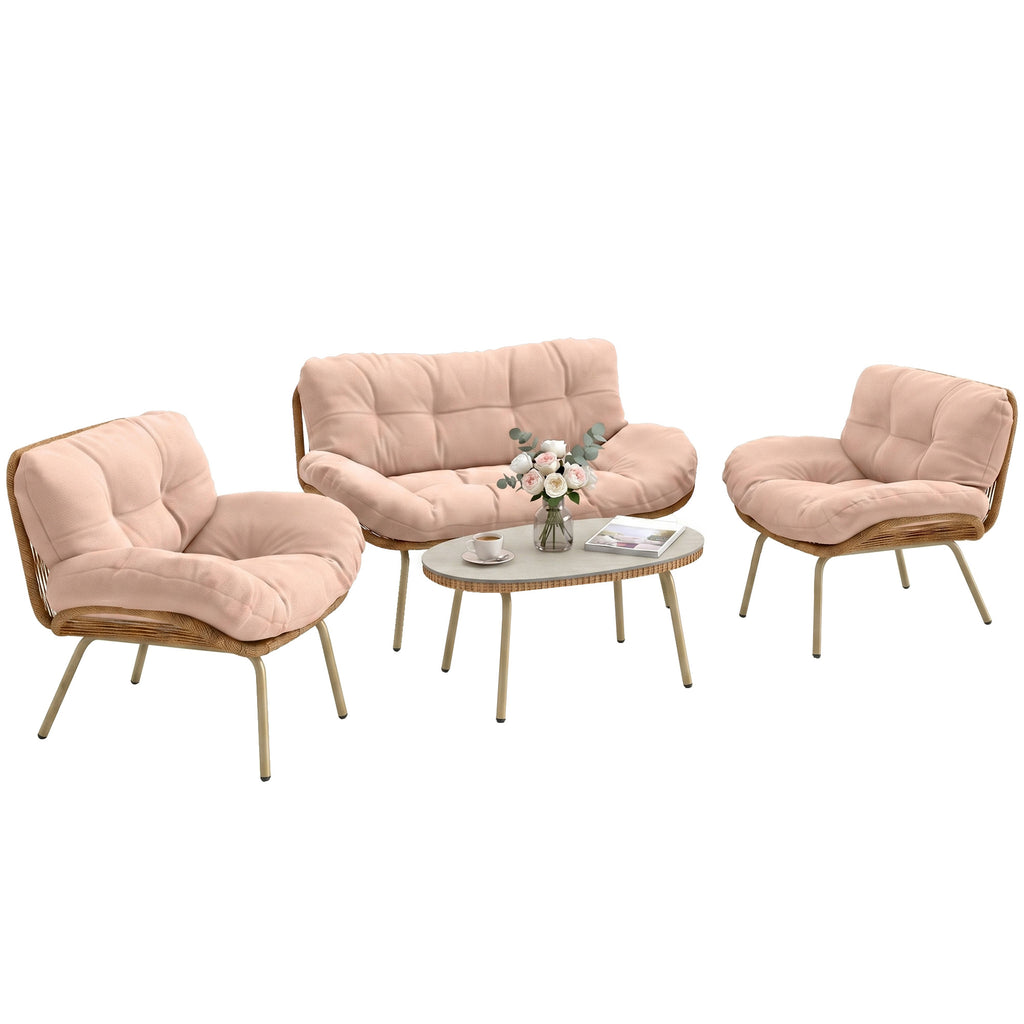 Gartenmöbel Set 4-teilig Polyrattan Lounge-Set mit Zweisitzer 2 Sessel Tisch Tiefem Sitz Dicke Kissen