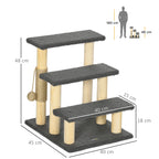 48cm Three-Step Cat Tree, with Toy Ball, Jute Scratching Post - Grey