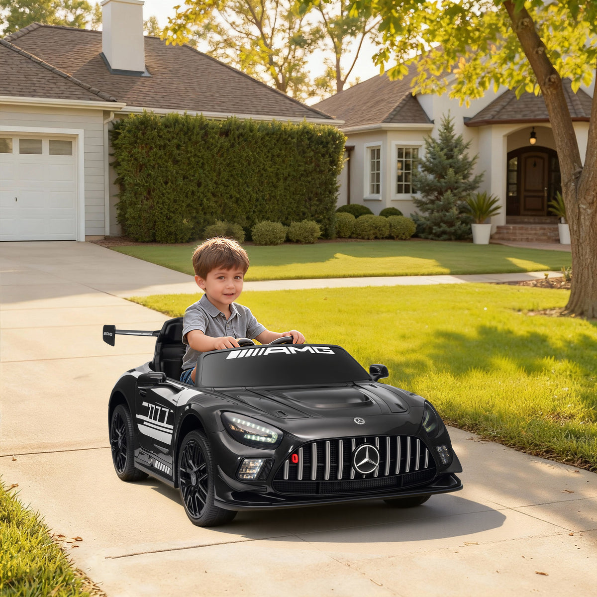 Mercedes-Elektroauto, Aufsitzauto f¨¹r Kinder, 12V Batterie, LED-Lichter, Musikfunktion, Hupe, 3-8 Jahre, Schwarz