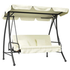 3 Seater Garden Swing Chair with Tilting Canopy - Cream White