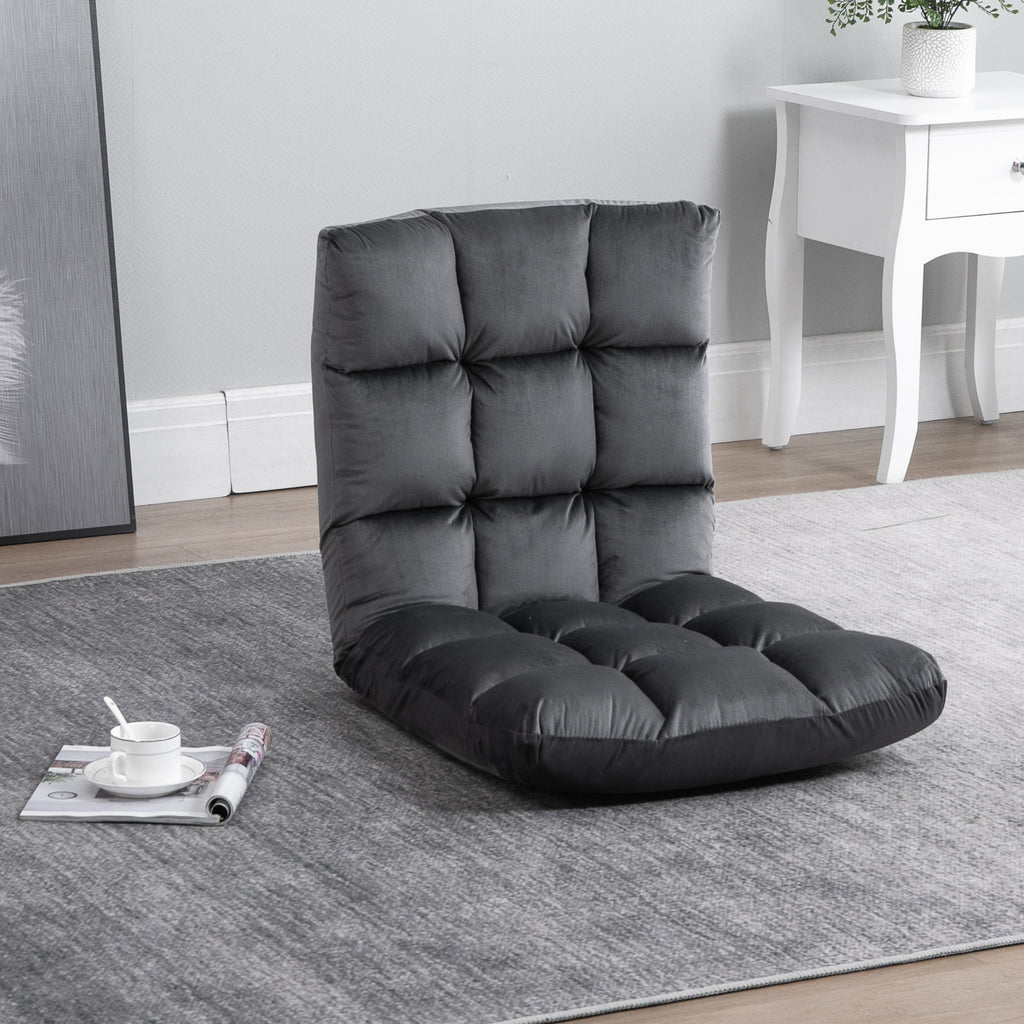 Sessel G?stematratze Bodensessel, verstellbare R¨¹ckenlehne, Velouroptik, 55 cm x 71 cm x 53,5 cm, Grau