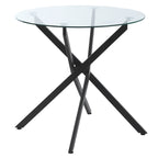 Dining Table with Clear Tempered Glass Top, Round Table with Metal Legs, Modern Kitchen Table for Dining Room Living Room, Black