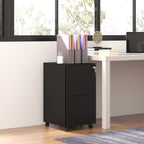 Rollcontainer Aktenschrank, 2 Schubladen, ab­schließ­bar, rollbar, 37 cm x 43,5 cm x 67,5 cm, Schwarz