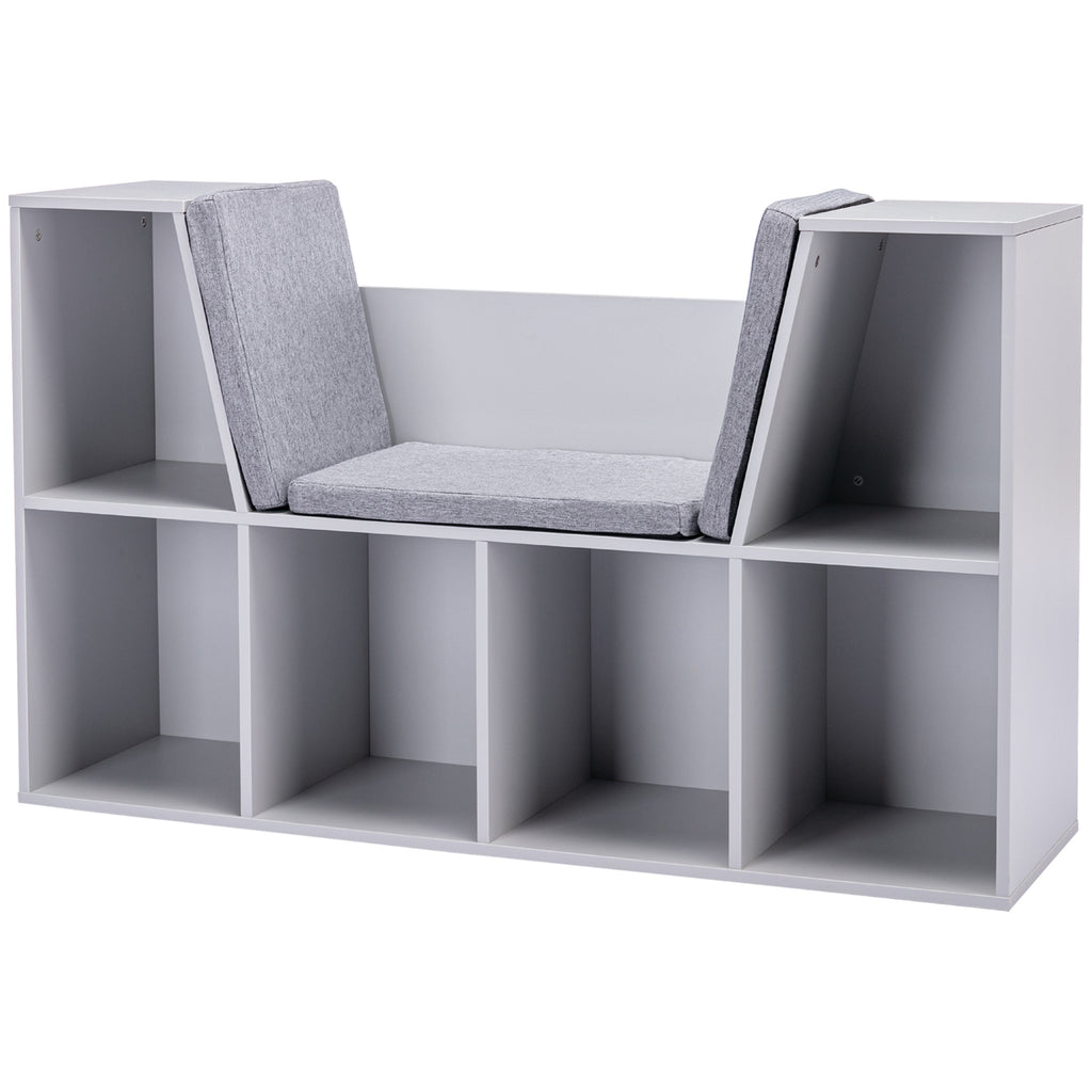 2-in-1 Kinderregal Regal + Sitzbank inkl. Polster 103 cm × 30 cm × 62 cm Weiß + Grau
