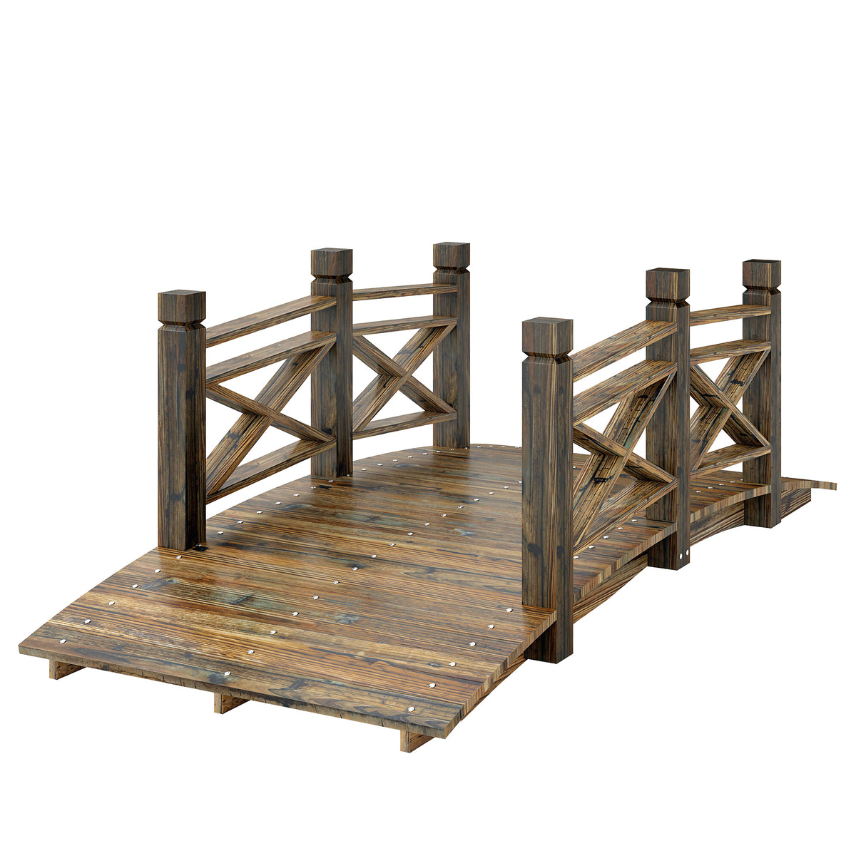 Holzbrücke mit Geländer Gartenbrücke aus Tannenholz Teichbrücke mit Antik-Optik, begehbar 174 x 78 x 57,5 cm Verkohlt