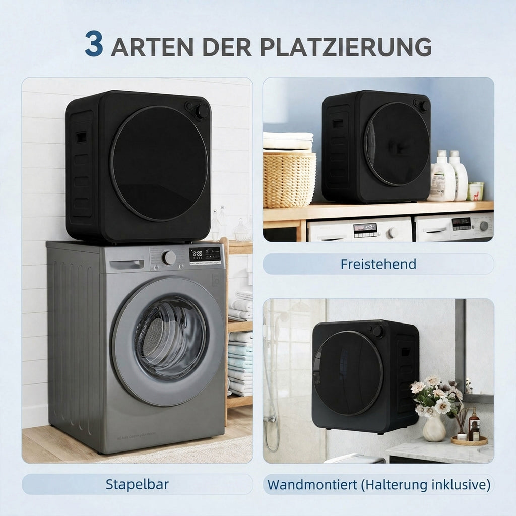 Mini Wäschetrockner 4 kg 5 Programme 800W/400W Freistehend Schwarz