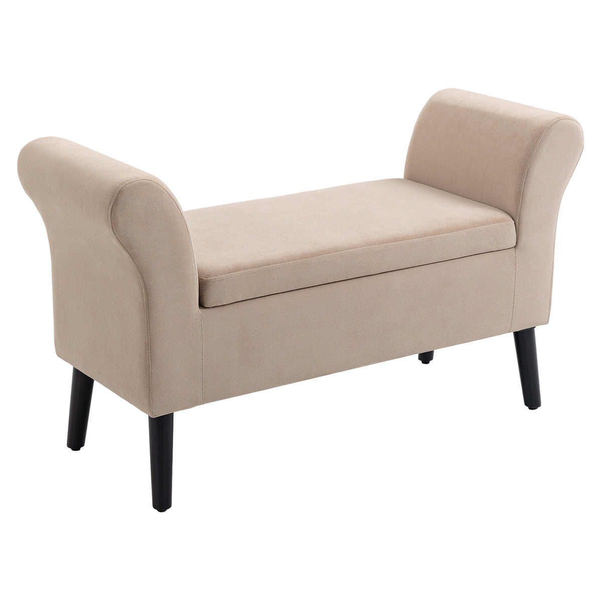 Polsterbank mit Stauraum, Truhenbank mit Armlehnen, 46 cm Sitzhöhe, samtartiges Polyester, 111,5 x 41 x 65 cm, Beige