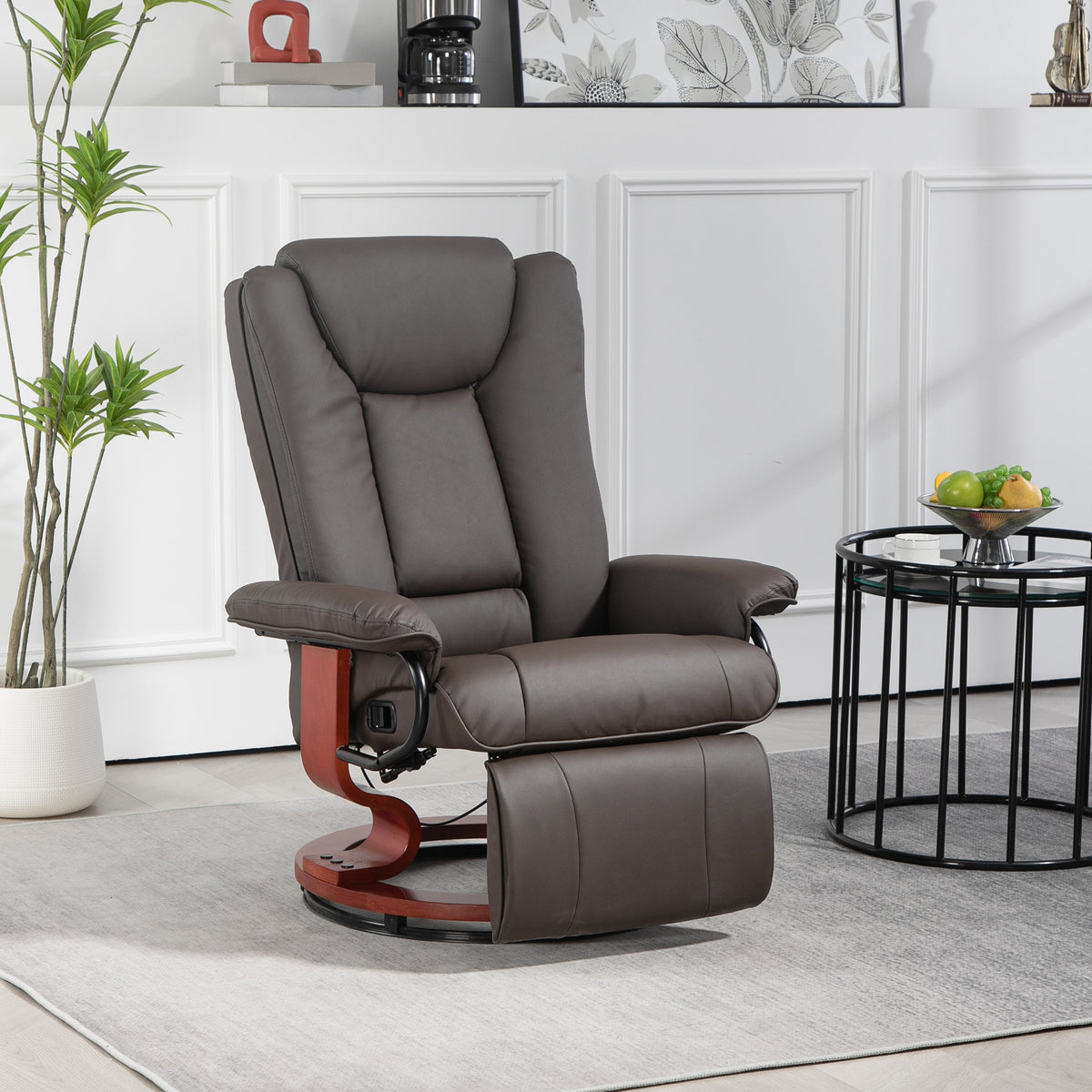 Relaxsessel mit Liegefunktion, drehbar, bis 150 kg, Kunstlederbezug, Stahlrahmen, Braun