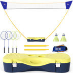 HOMCOM Portable Badminton Net Set with 9.5x5 ft Net, Foldable Badminton Net with 2 Shuttlecocks, 2 Badminton Rackets and 1 Suitcase, for Indoor Outdoor, Beach, Backyard