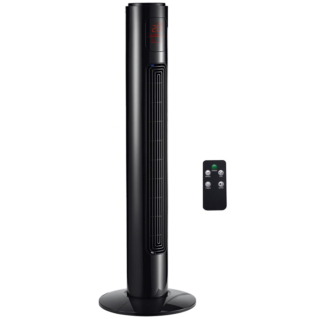 70° oszillierender Turmventilator mit Fernbedienung 3 Modi 3 Geschwindigkeiten Timer 32 x 32 x 96 cm Schwarz