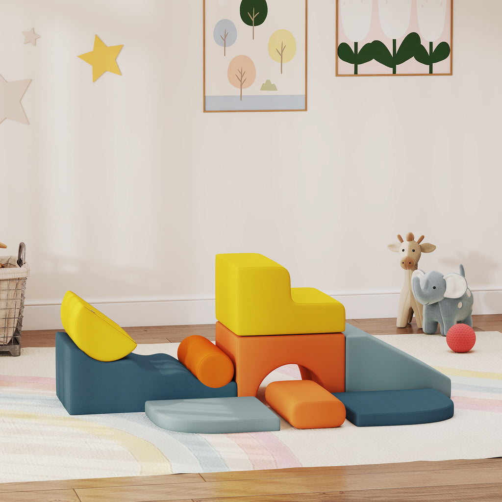 9-Piece Soft Play Set, Kids Soft Play Foam Blocks with Detachable Cover for Climbing and Crawling