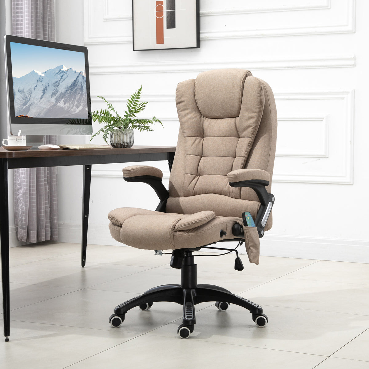 Massagesessel mit W?rmefunktion, Ergonomischer Schreibtischstuhl, h?henverstellbar, 68L x 72B x 110-120 cm, Braun
