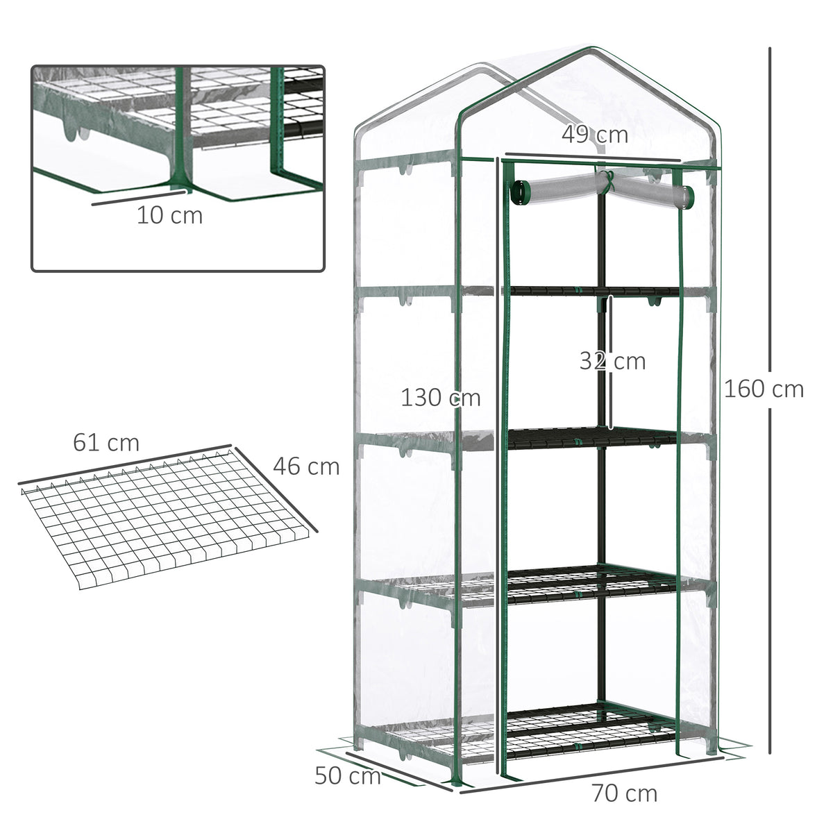 4 Tier Mini Portable Greenhouse Compact Plant Grow Shed Metal Frame PE Cover with Lockable Rolling Wheels, Clear
