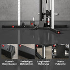 Kraftstation Fitnessstation mit Latzug, Klimmzugstange Curl-/Ruderstange Griffe, 15-fach verstellbar