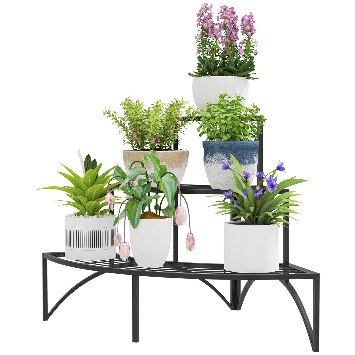 Three-Tier Corner Metal Plants Shelves - Black