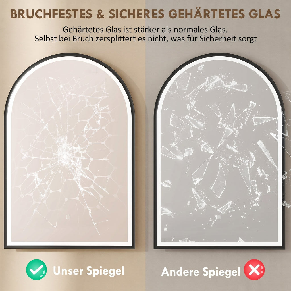 LED Badezimmerspiegel 60 x 90 cm mit Beleuchtung, Front- & Rückbeleuchtung, Memory-Funktion, Touch-Schalter, Schwarz