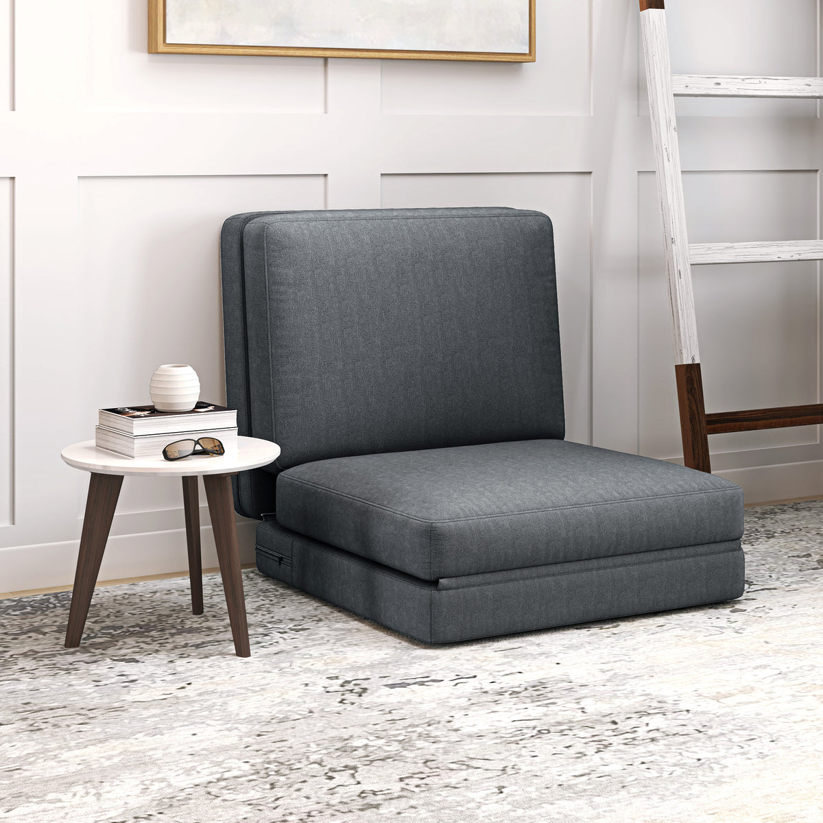 Faltbarer Bodensessel mit Kissen, wandelbares Polstersofa, Wohnzimmer, G?stezimmer, B¨¹ro, 75 x 268 x 18 cm, Dunkelgrau