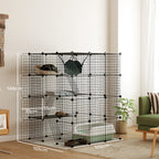 Steel Wire Cat Cage Indoor with Hammock, Ramps, Doors, DIY Cat Enclosure for 1-3 Cats, Black