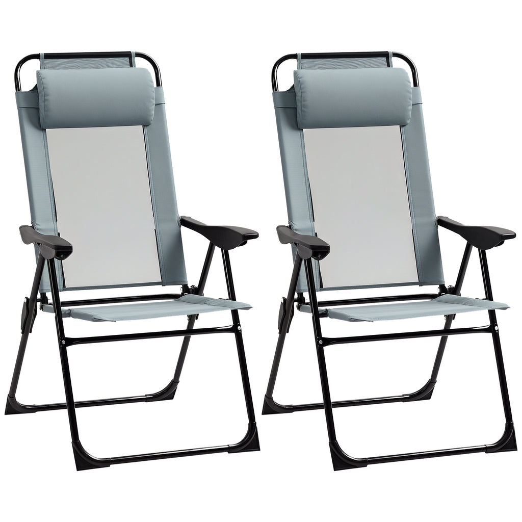 Folding Garden Chairs Set of 2, Portable Outdoor Patio Recliner Camping Chair with Adjustable Backrest, Grey