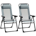 Folding Garden Chairs Set of 2, Portable Outdoor Patio Recliner Camping Chair with Adjustable Backrest, Grey