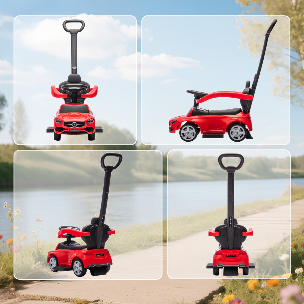 2 in 1 Baby Ride on Push Car Mercedes-Benz C-Class Licensed Walker Foot to Floor Push-Along with Removable Handle, Red