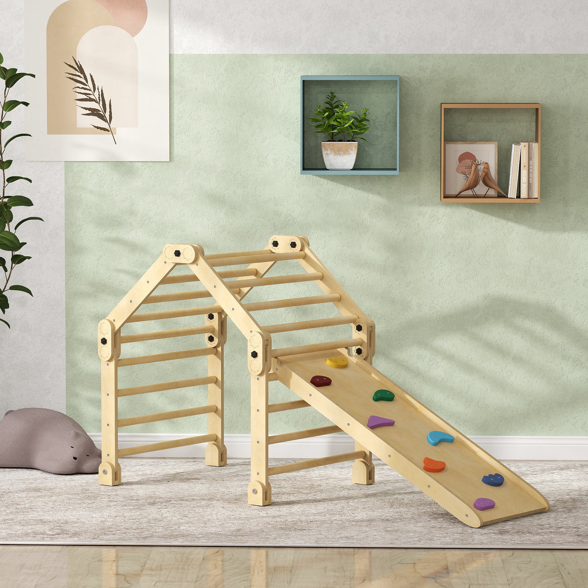 3 in 1 Kids Climbing Set Indoor with Sliding Ramp, Foldable design, Gift for 2-6 Years Old