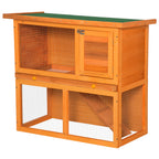 Two-Tier Rabbit Hutch, Wooden Outdoor Pet Cage, with Opening Top