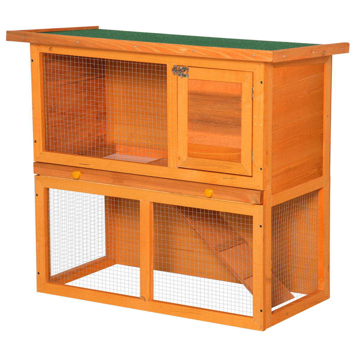 Two-Tier Rabbit Hutch, Wooden Outdoor Pet Cage, with Opening Top