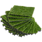 10-Piece Artificial Grass Set, Weatherproof Turf Tiles, 25mm Pile Height, Outdoor Carpet for Garden, Balcony & Patio, 30 x 30cm, Dark Green