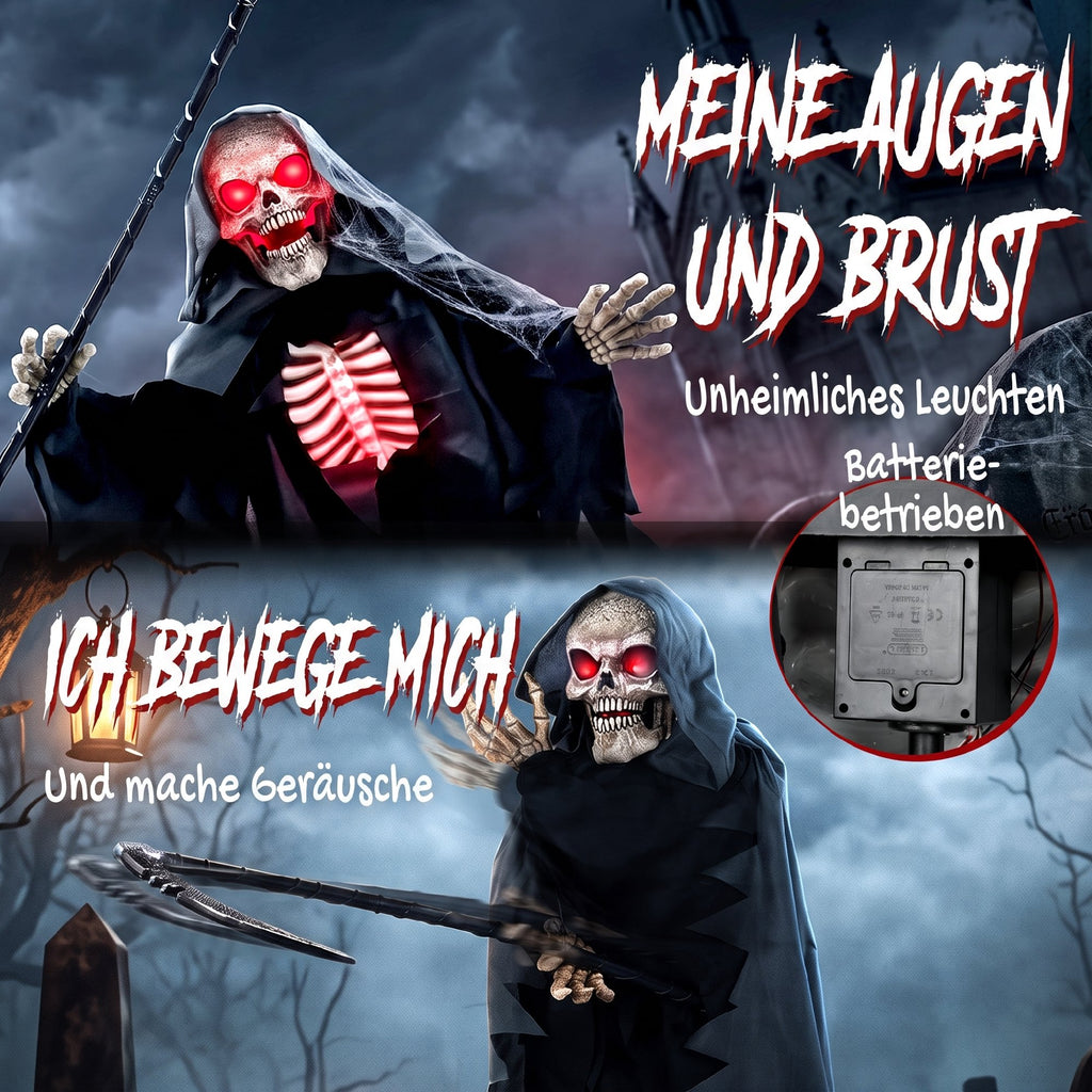 170cm Life Size Animated Grim Reaper Halloween Decoration, Scary Halloween Animatronics Decor with Sound Touch Activated