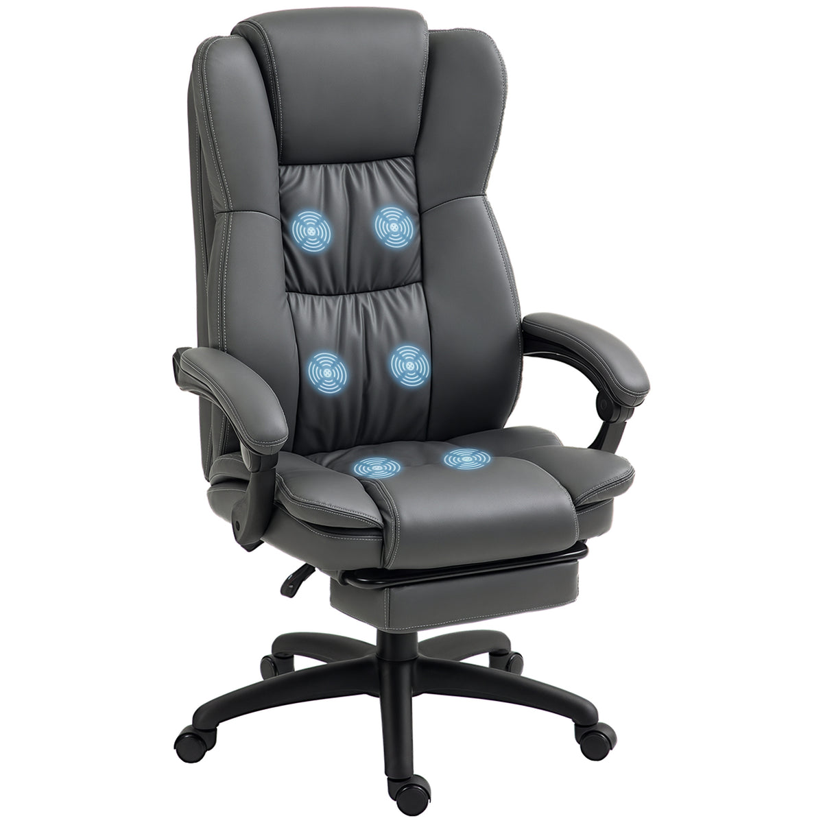 Verstellbarer Drehstuhl mit Fu?st¨¹tze, Kopfst¨¹tze, Massagefunktion, Kunstleder, 68,5x68,5x113-121cm, Dunkelgrau