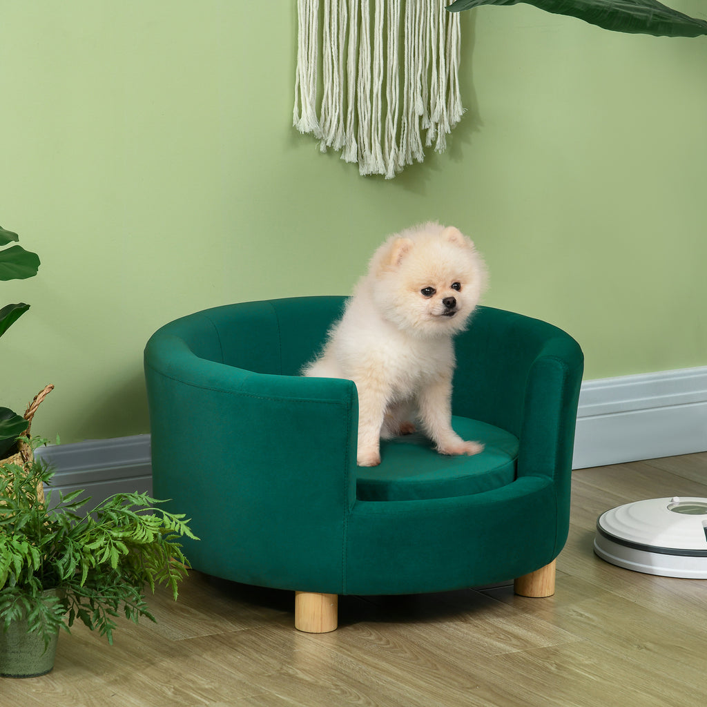 Modern Nest Shape Pet Sofa for Cat or Miniature Dog with Loop Wrapped Backrest and Soft Cushion, Green
