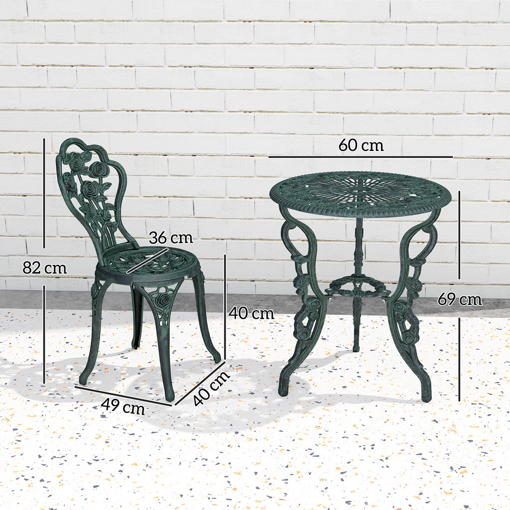 Bistroset Gartenset für 2 Personen Balkonmöbel Set Gussaluminium Antik Grün