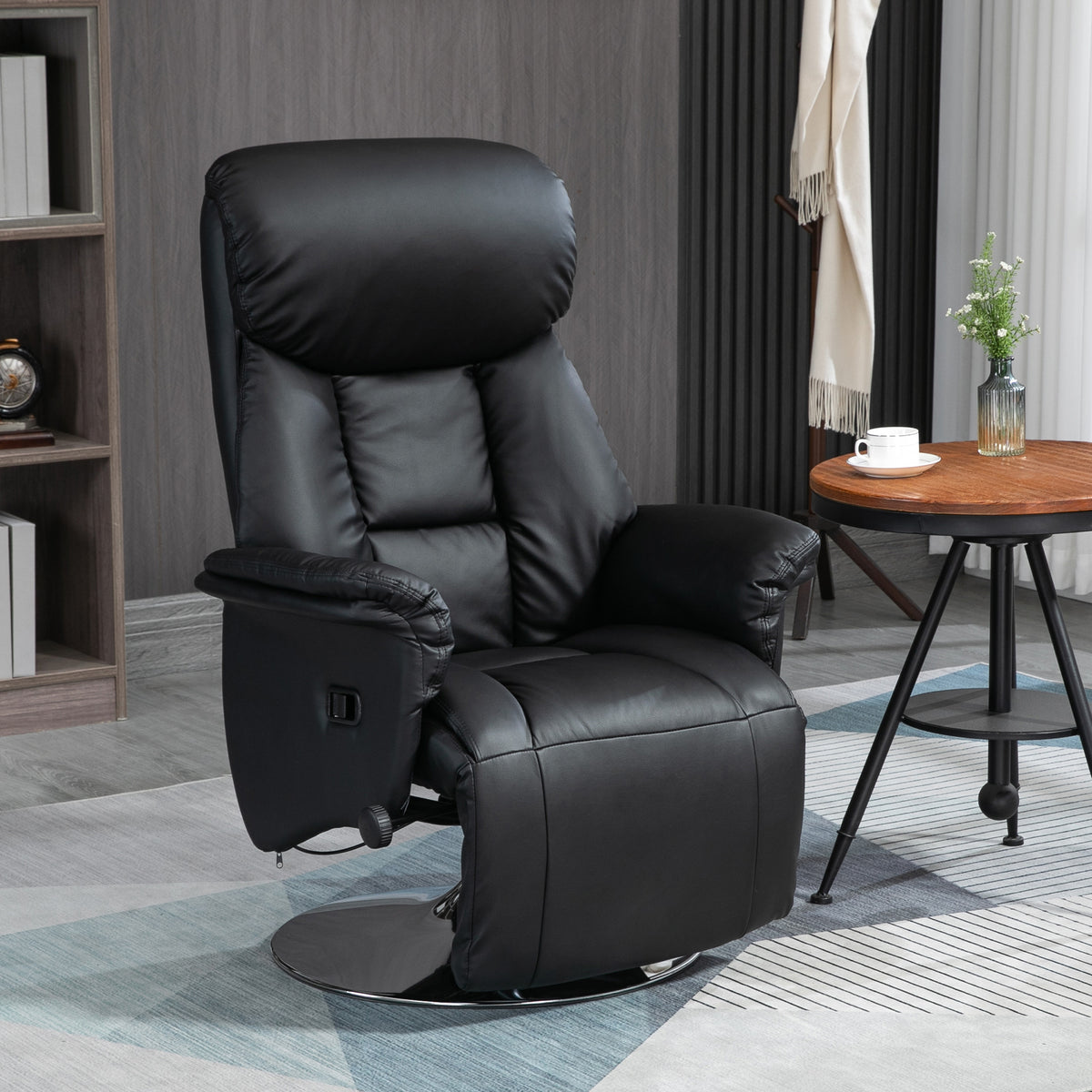 Relaxsessel, Liegefunktion, Lederoptik, Fußstütze, bis 150 kg, 78 x 80 x 109 cm, Schwarz