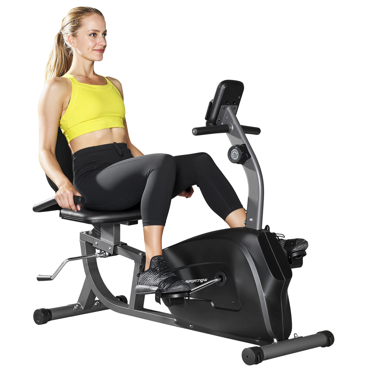 Heimtrainer, Magnet-Liegerad, 8 Widerstandsstufen, verstellbar, LCD-Monitor, Metall, Kunststoff, Schwarz