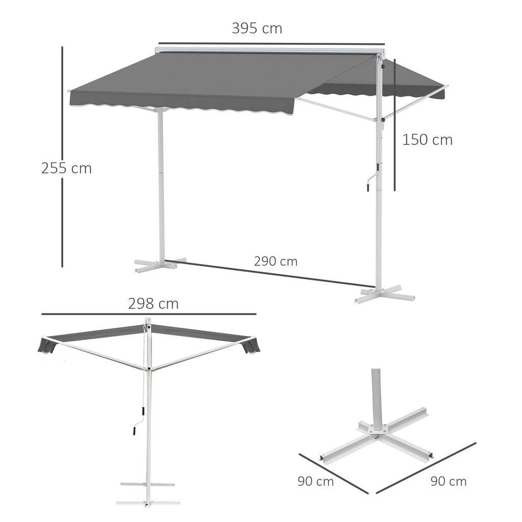 Freistehende Markise, neigungsverstellbar, Handkurbel, Metallgestell, wetterfest, 4x3m, Grau