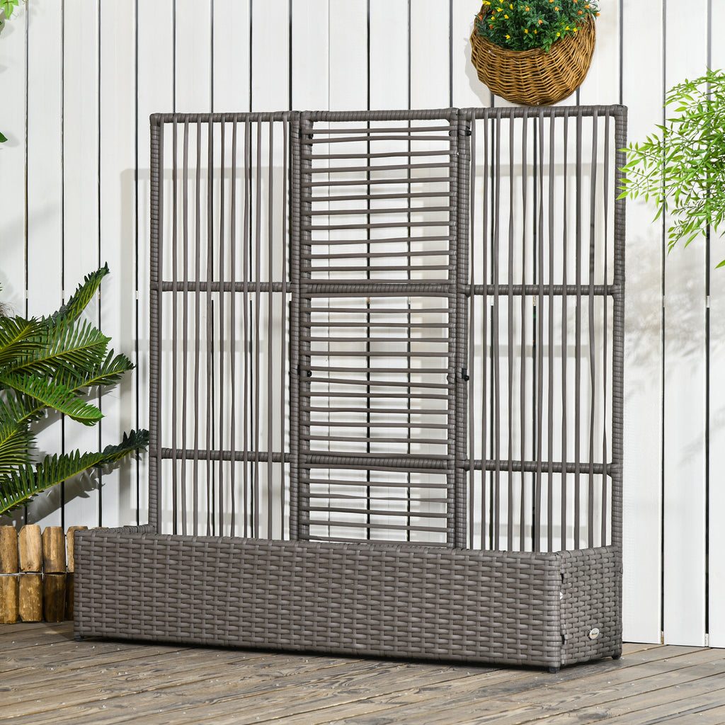 Blumenkasten mit Spalier, wetterfest, Polyrattan, 103 x 29 x 103 cm, Grau