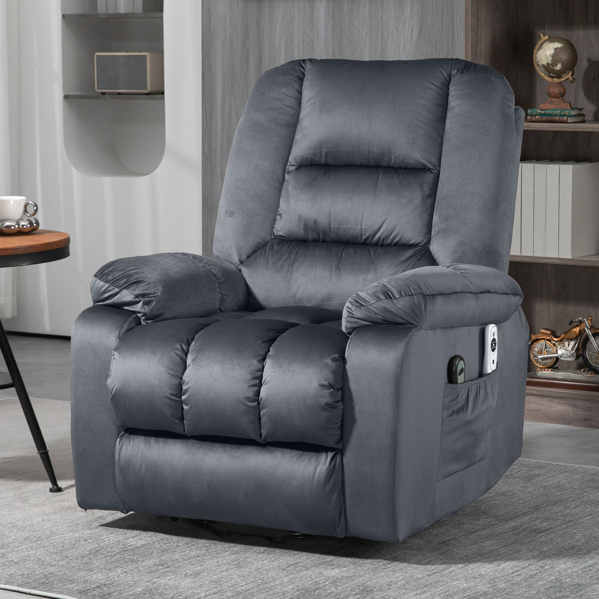 Massagesessel Aufstehhilfe Seniorensessel Relaxsessel, 8 Massagepunkte, 2 Seitentaschen, 85 cm x 94 cm x 107cm, Grau