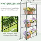  Foliengewächshaus begehbares Gartenhäuschen Tomatengewächshaus Treibhaus Frühbeet mit 6 Regalen Transparent Stahl PVC-Kunststoff 143 x 143 x 195 cm