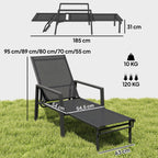 Sun Lounger Retractable Footrest 5-Position Adjustable Steel Frame for Beach, Porch, Patio, Camping, Black