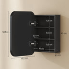Spiegelschrank Bad, Badezimmerschrank mit Spiegel, Verstellbarem Regal, 40,2 x 10,2 x 50,9 cm, Schwarz