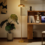 LED Stehlampe Wohnzimmer, Stehleuchte mit 3000 K warmem Licht, Fußschalter, 25 x 25 x 134 cm, Messing