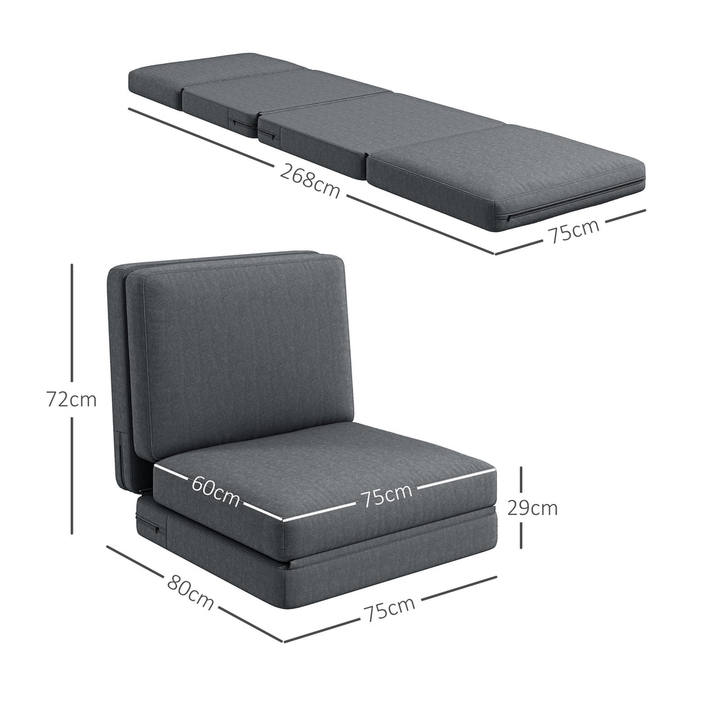 Faltbarer Bodensessel mit Kissen, wandelbares Polstersofa, Wohnzimmer, G?stezimmer, B¨¹ro, 75 x 268 x 18 cm, Dunkelgrau
