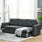 3-Sitzer-Sofa mit Bettfunktion, Schlafsofa mit Chaiselongue, Polstersofa, Dunkelgrau